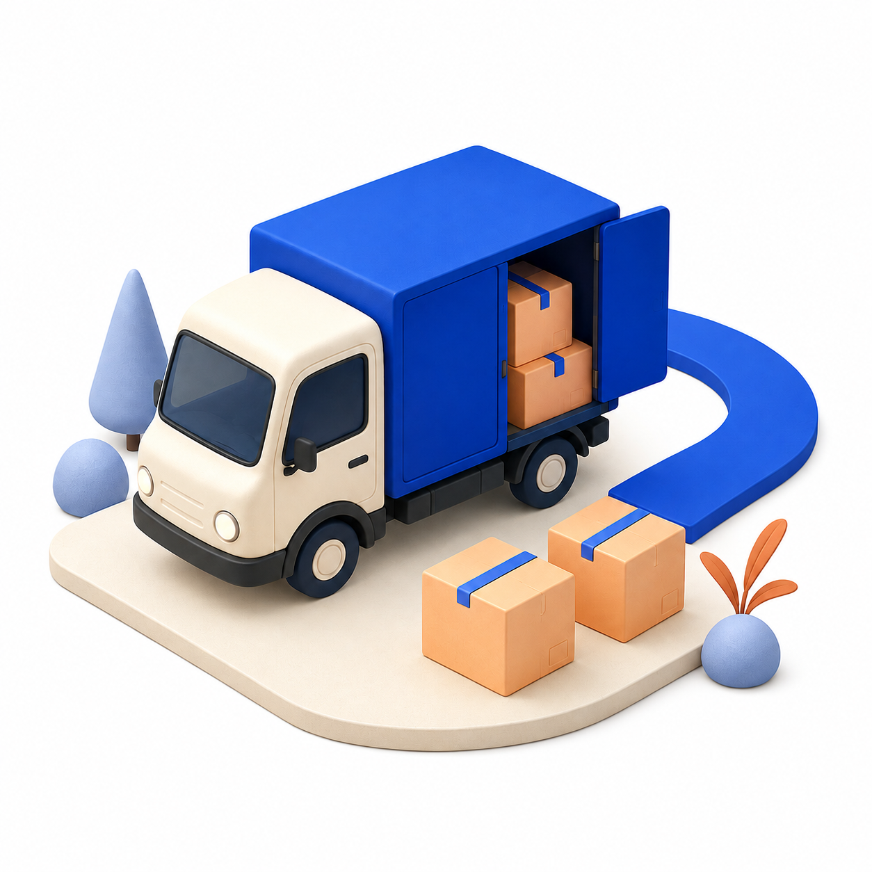 Illustrated delivery truck and parcels ready for dispatch